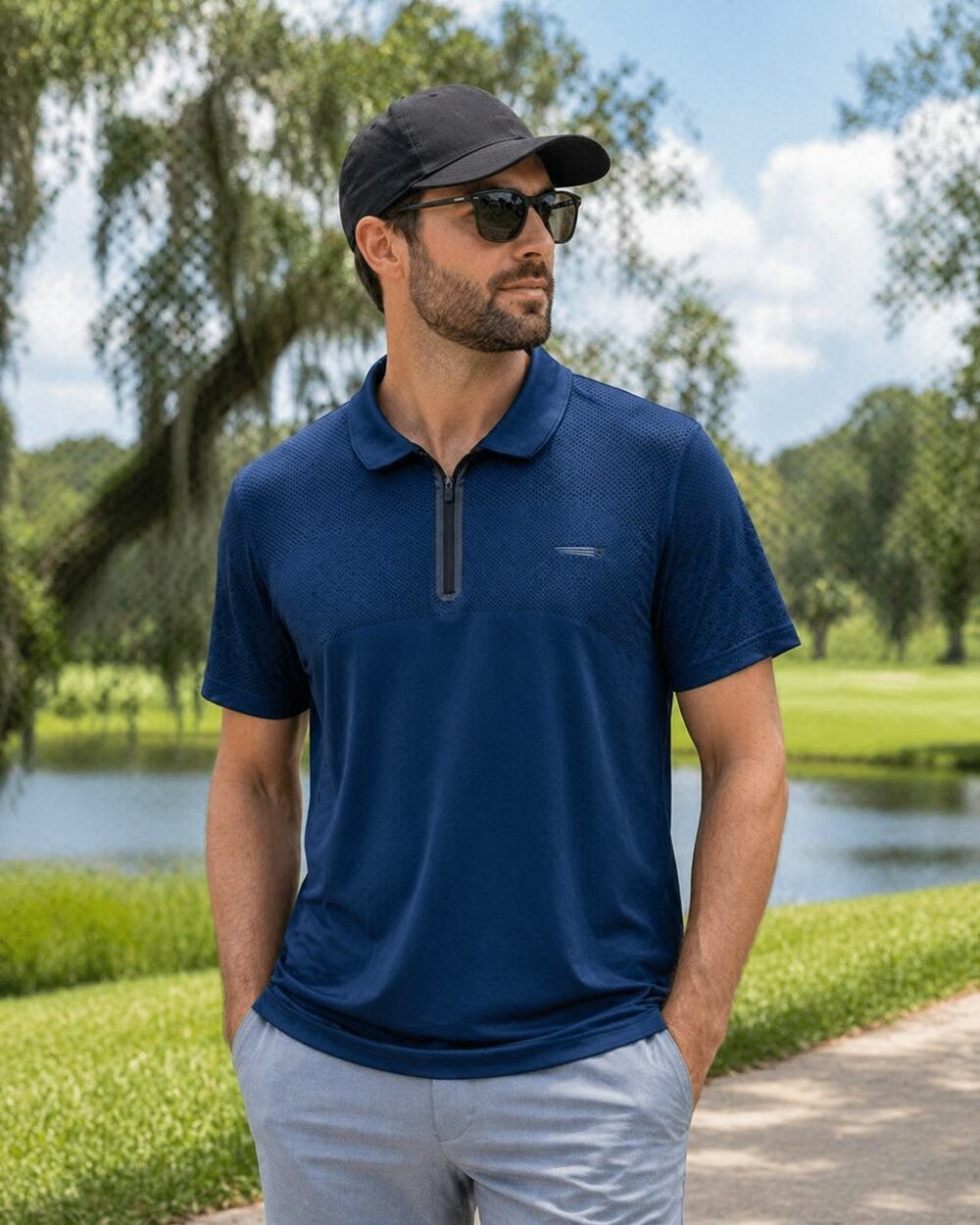 Copper Fit Pro Polo XL Blue Quarter Zip Athletic Golf Performance